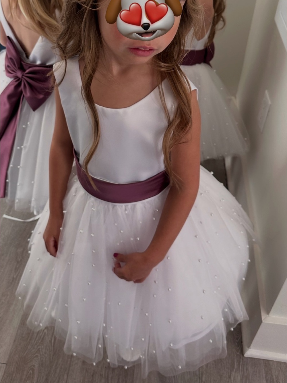 Girls White Pearl Tulle Flower Girl Dress, Sash Not Included